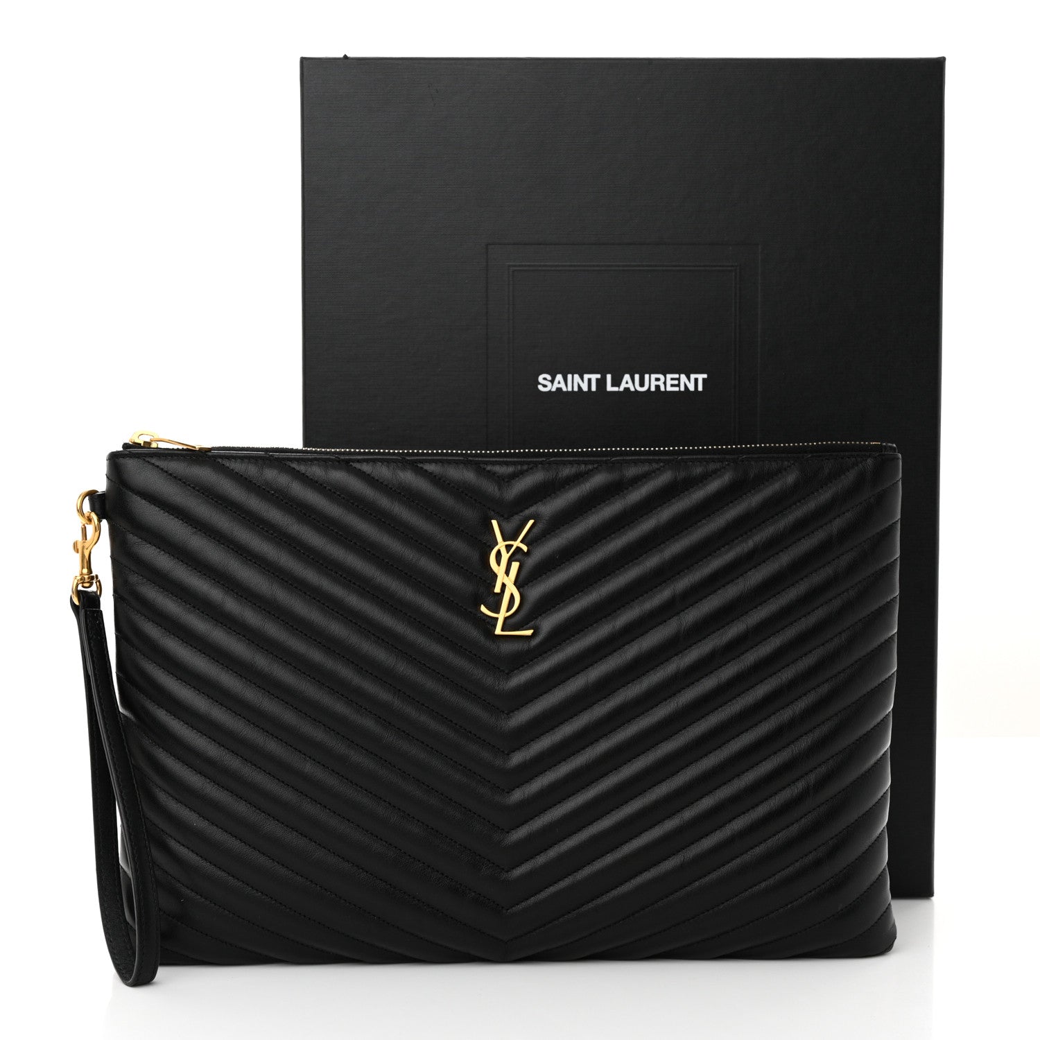 Saint Laurent Calfskin Matelasse Chevron Monogram Document Holder Black 15 of 15