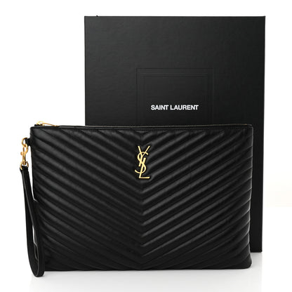 Saint Laurent Calfskin Matelasse Chevron Monogram Document Holder Black 15 of 15