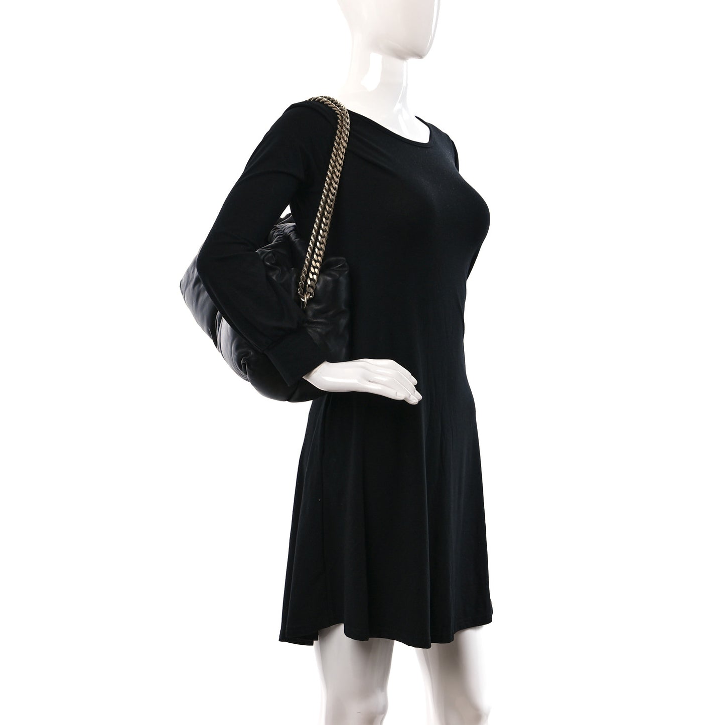 Lambskin Puffy Tobo Chain Shoulder Bag Black