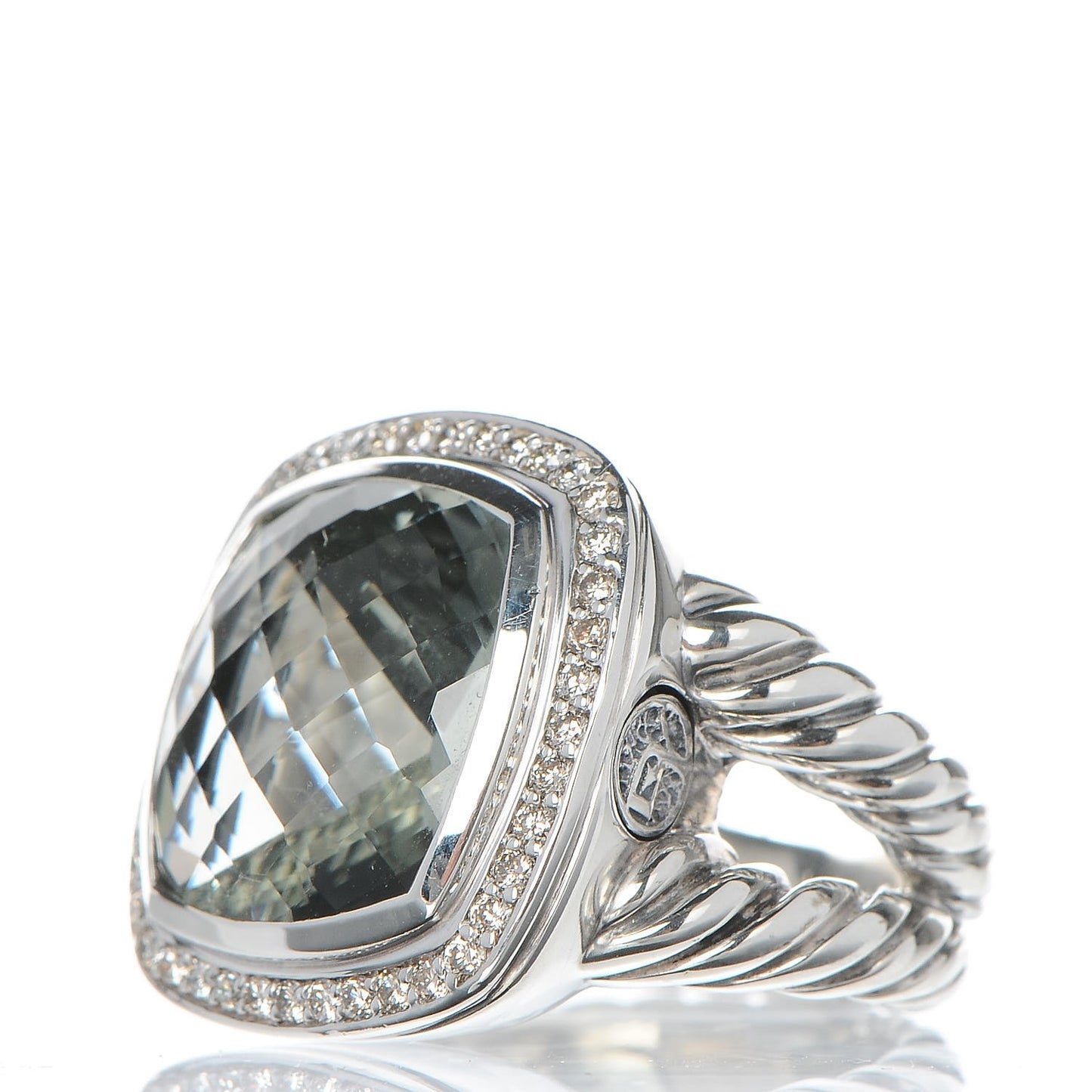 Sterling Silver Diamond Prasiolite 14mm Albion Ring 52 6