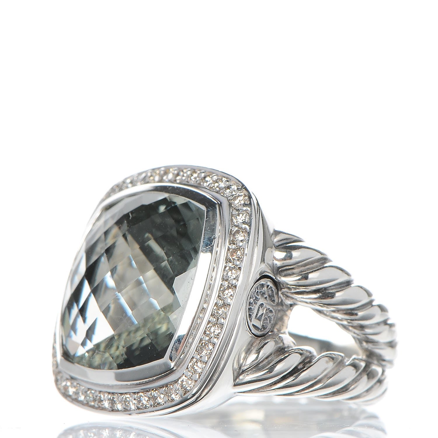 David Yurman Sterling Silver Diamond Prasiolite 14mm Albion Ring 52 6 3 of 5