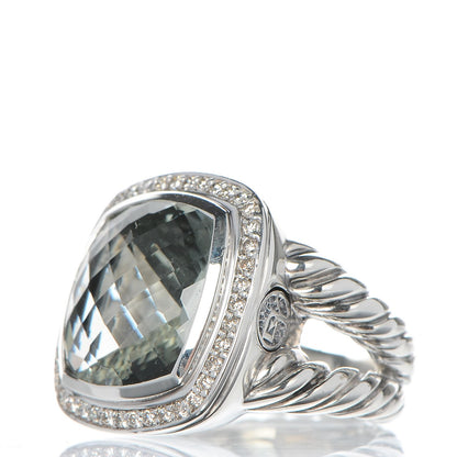 David Yurman Sterling Silver Diamond Prasiolite 14mm Albion Ring 52 6 3 of 5