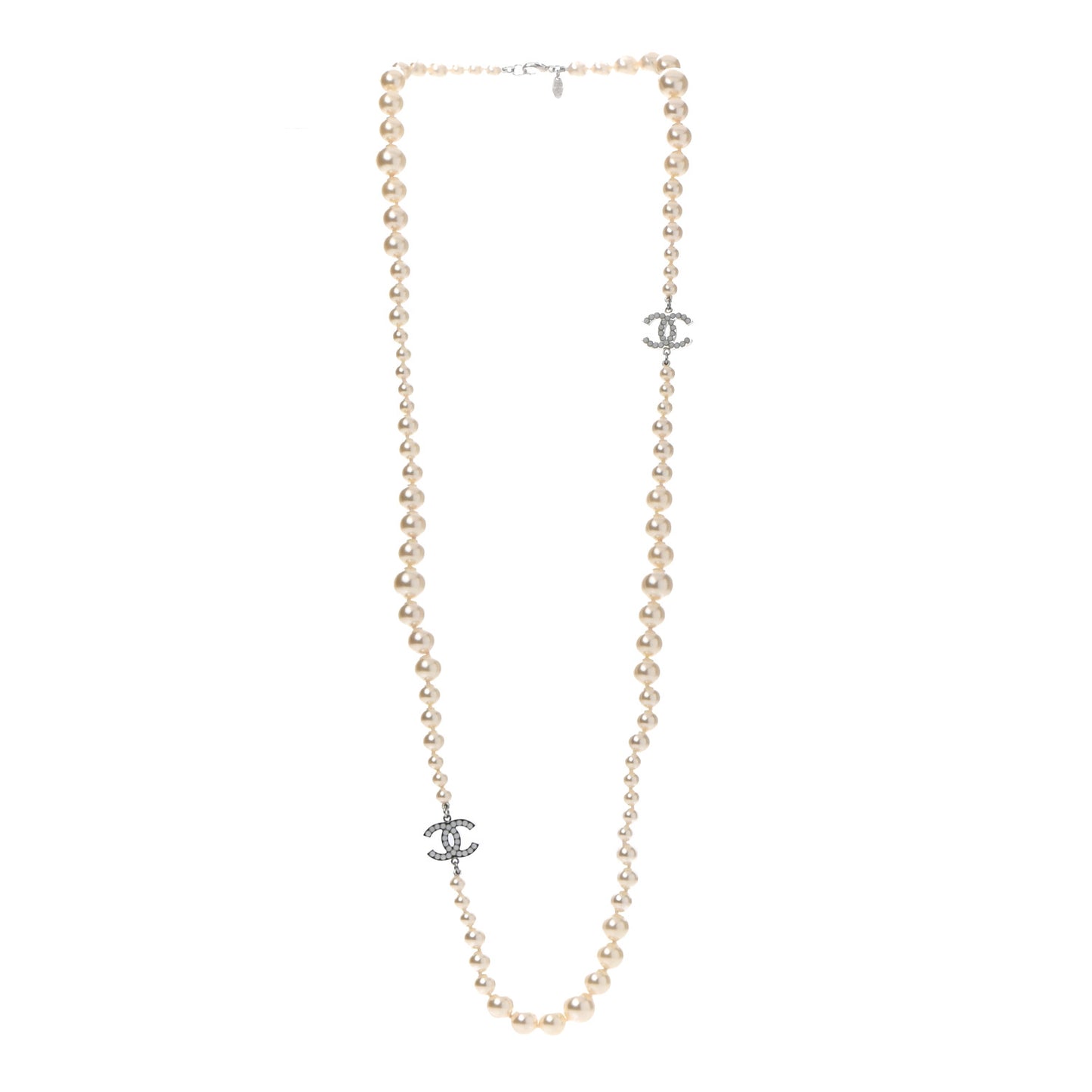 Pearl Multistrand CC Long Necklace Pearly White