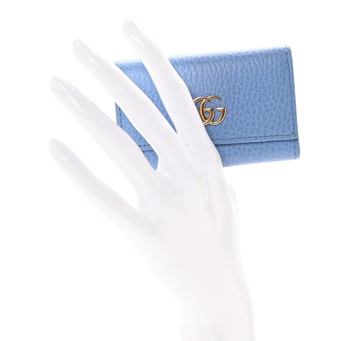 Pebbled Calfskin GG Marmont 6 Key Holder Mineral Blue