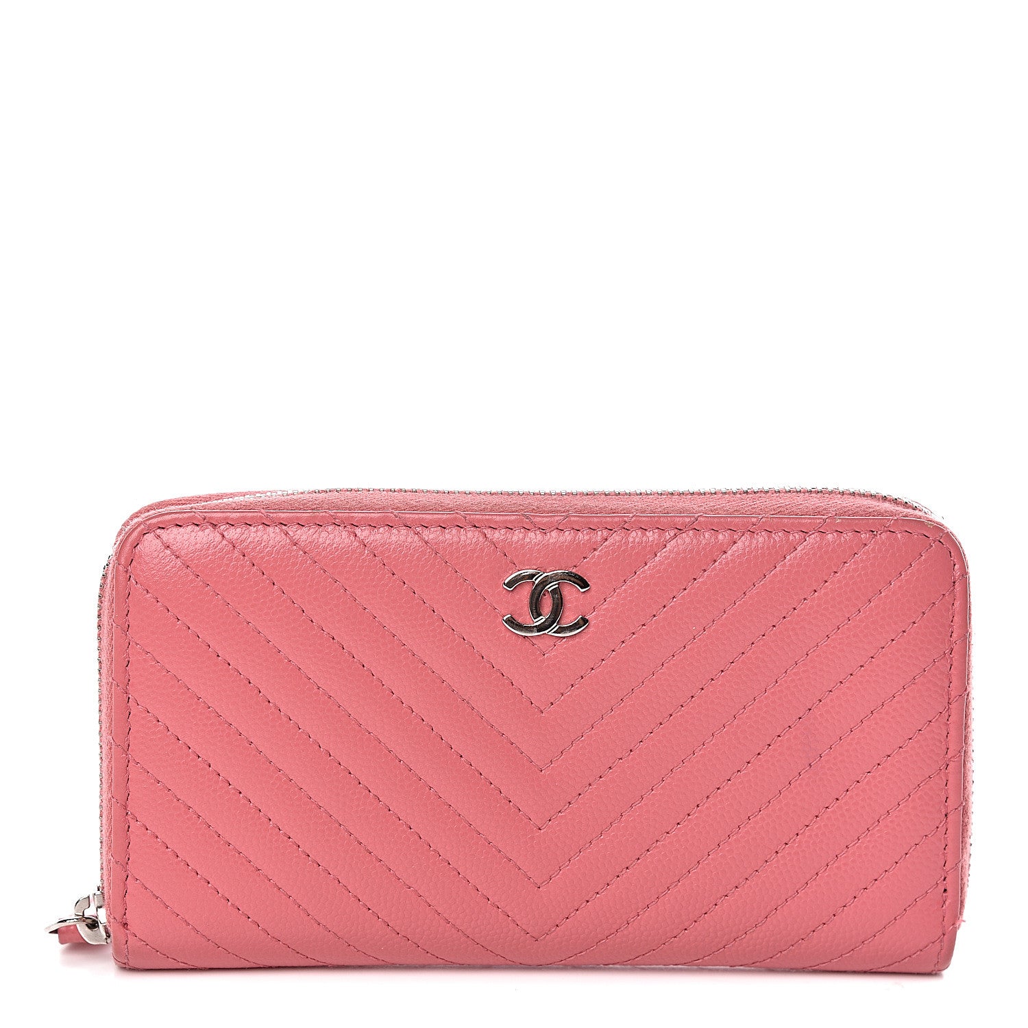 Chanel Caviar Chevron Quilted Small Zip Around Wallet Pink 1 of 15
