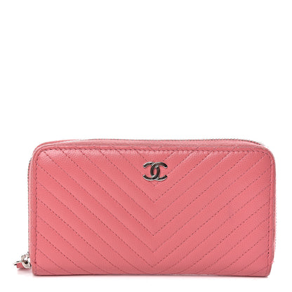 Chanel Caviar Chevron Quilted Small Zip Around Wallet Pink 1 of 15