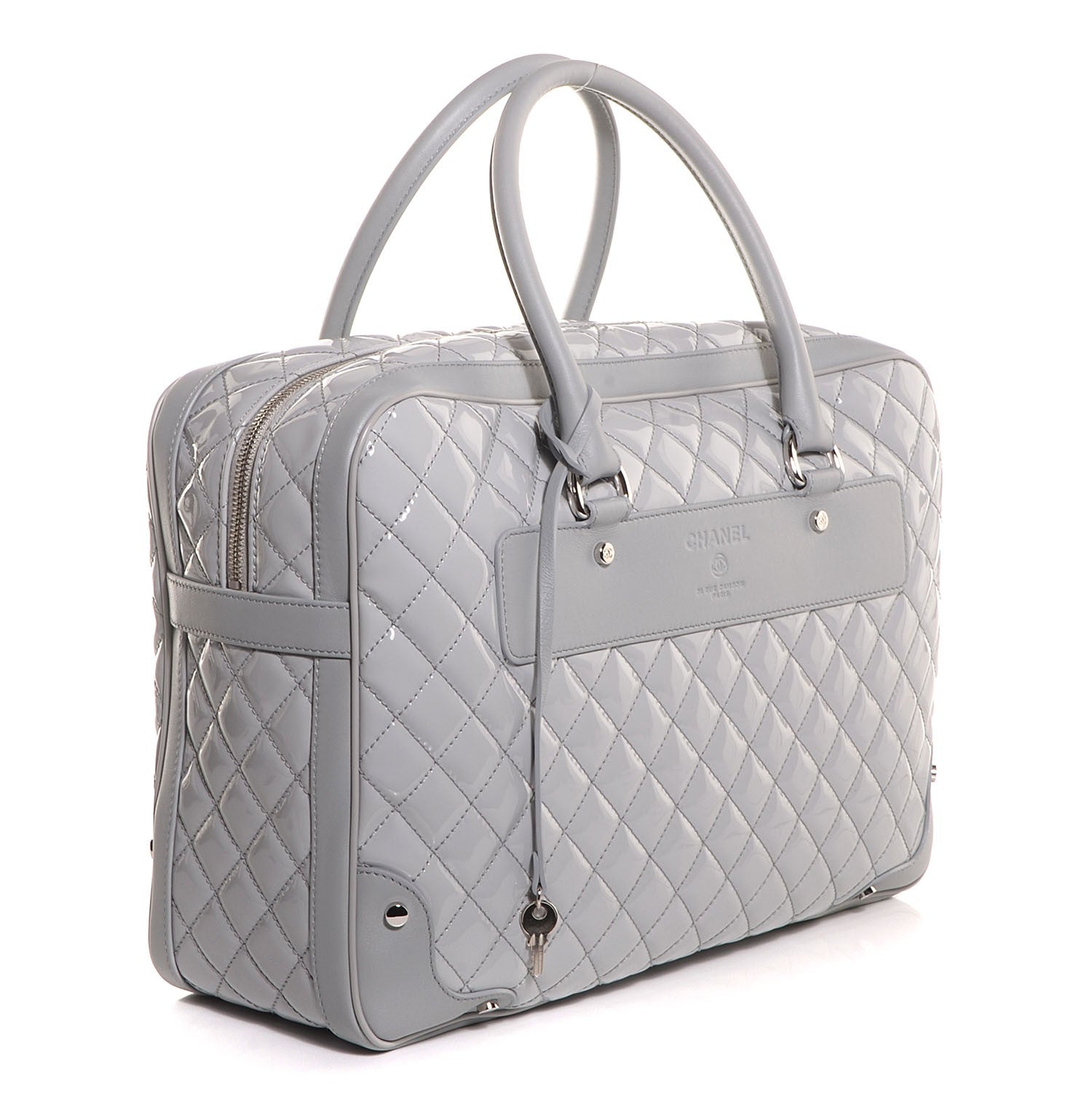 Chanel Vinyl Calfskin Viaggio Travel Bag Light Grey 3 of 8