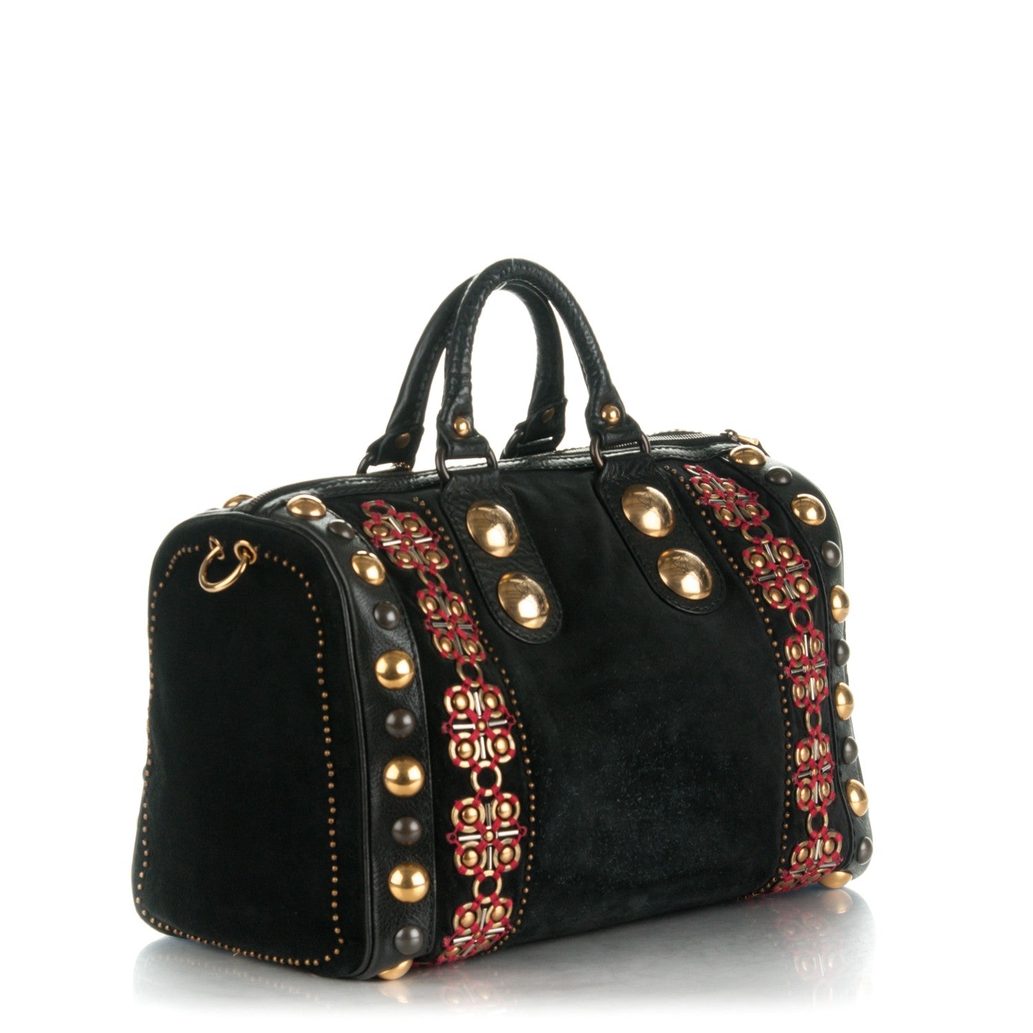 Gucci Suede Calfskin Large Babouska Studded Boston Black 3 of 8