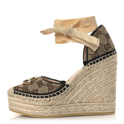 Gucci Monogram Matelasse GG Marmont Ankle Wrap Platform 35/120mm Espadrille Wedges 35 Beige Ebony Black Sand Storm 1 of 13