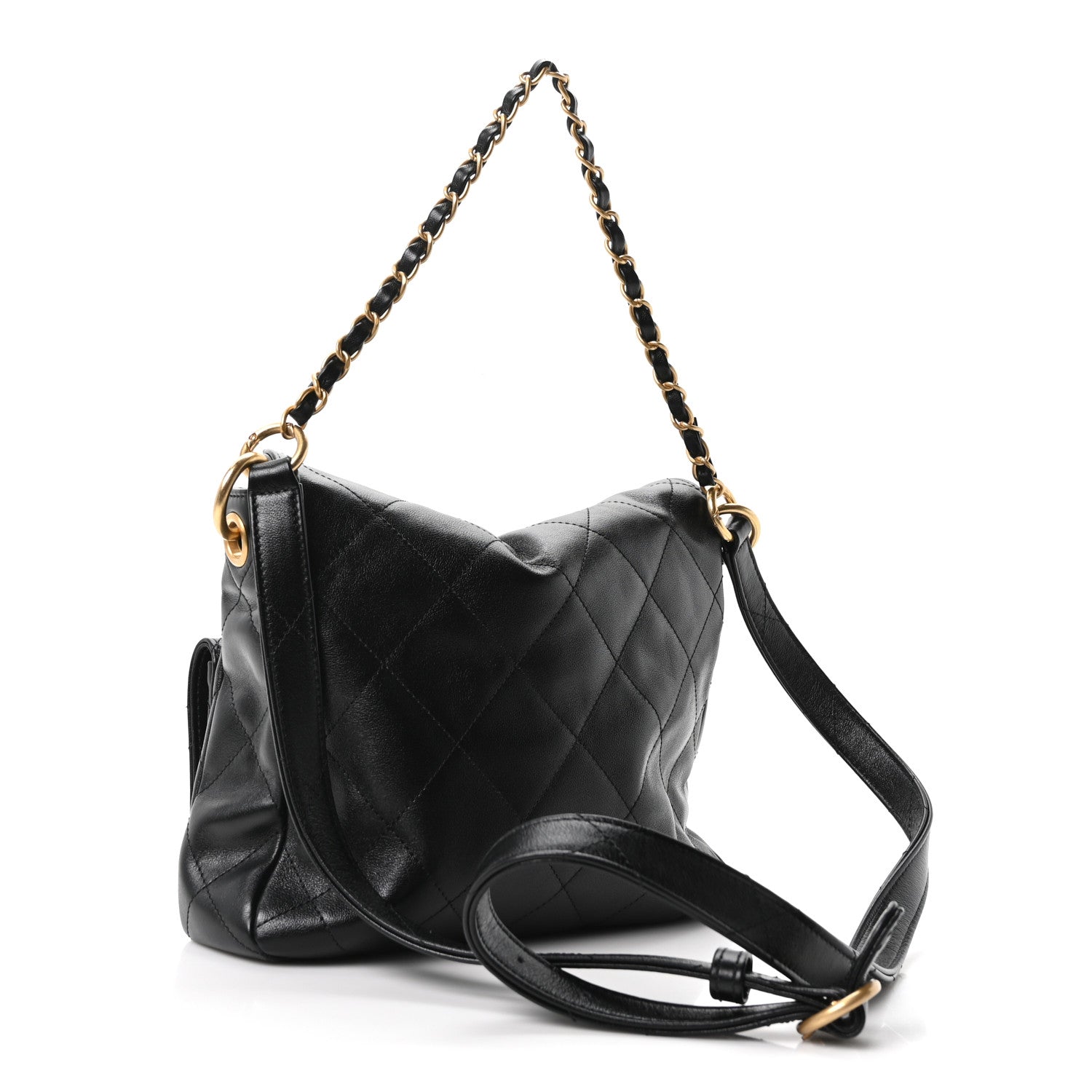 Chanel Shiny Calfskin Quilted Small Supple Twins Hobo Bag Black 3 of 10