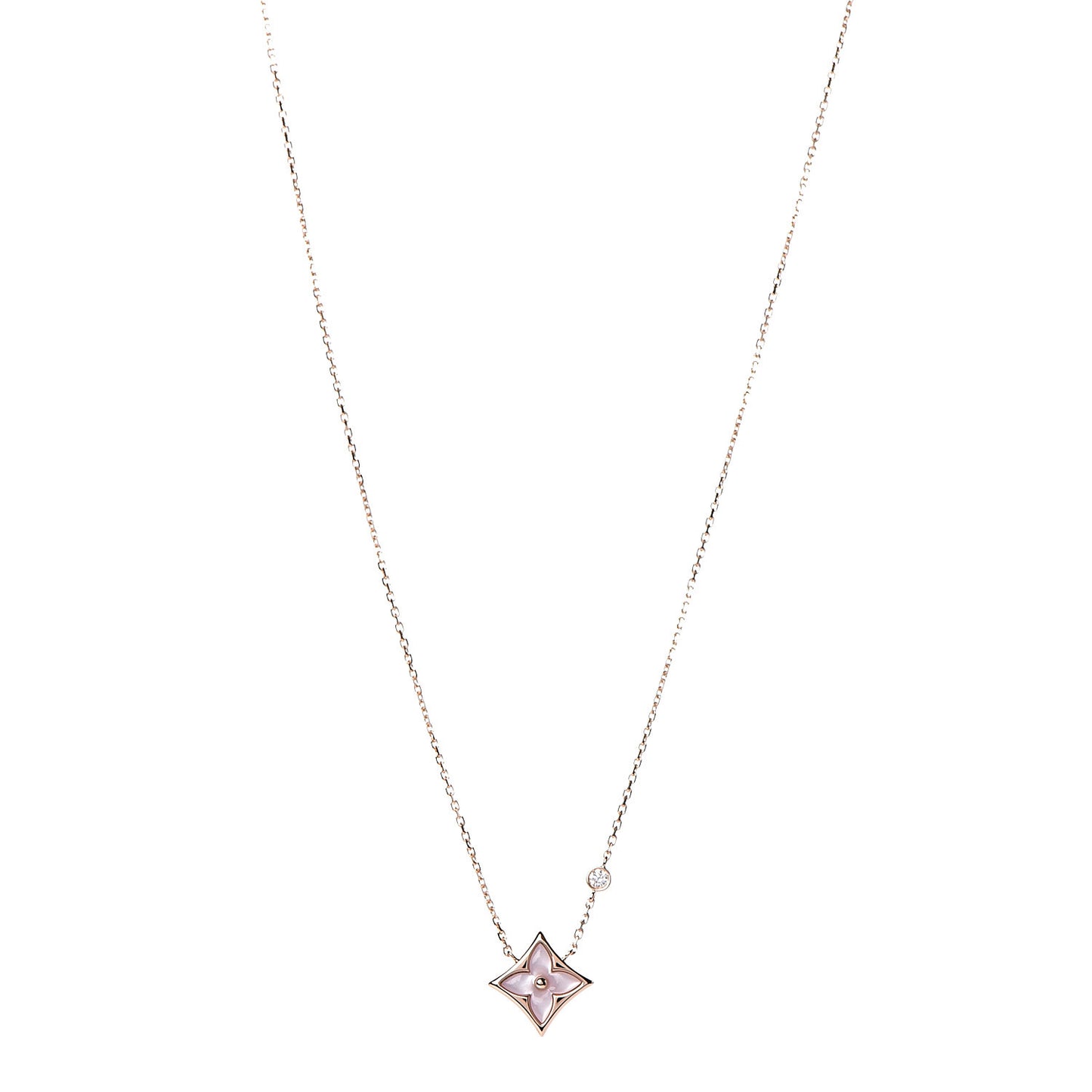18K Pink Gold Diamond Pink Mother of Pearl Color Blossom BB Star Pendant Necklace