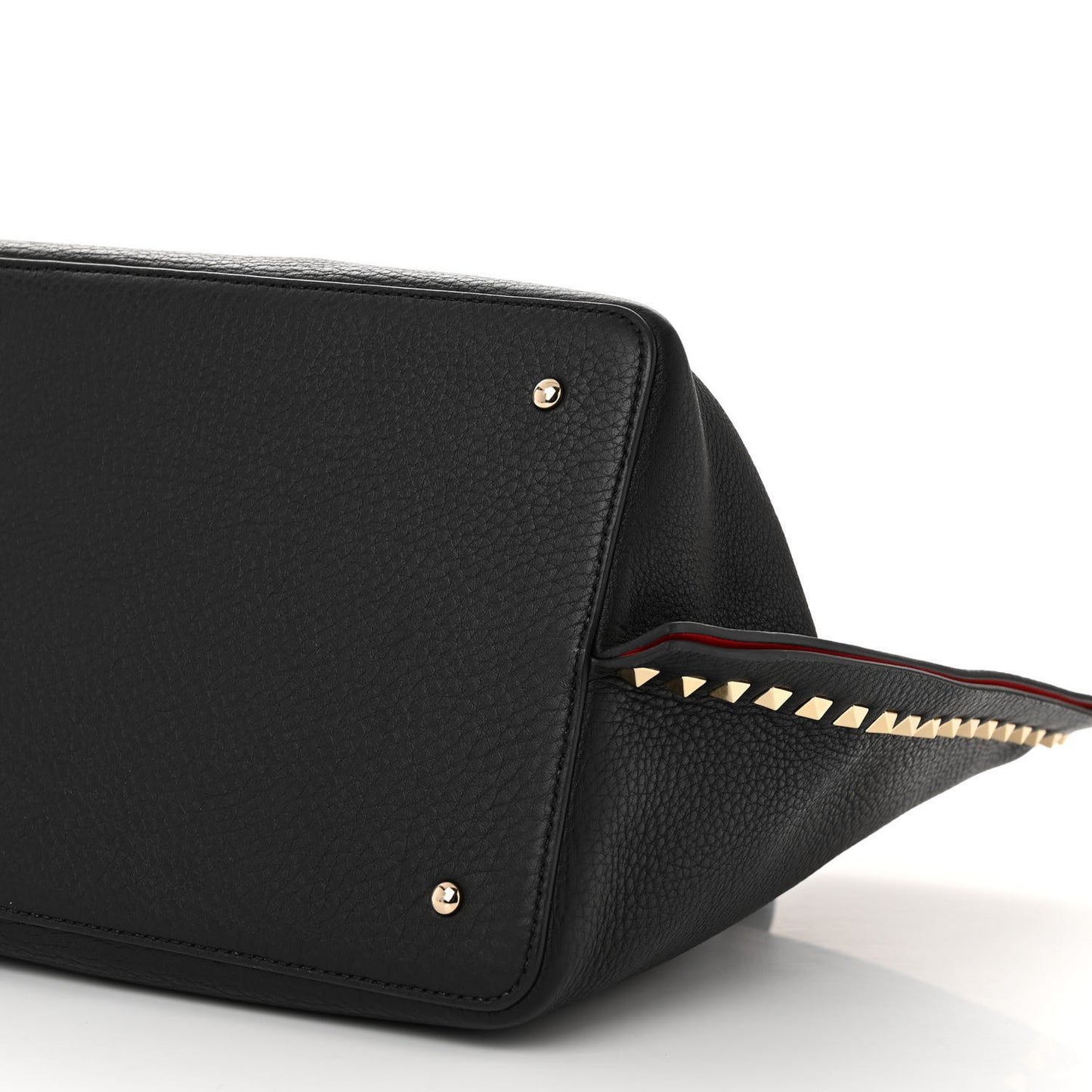 Grained Calfskin Rockstud Shoulder Tote Black