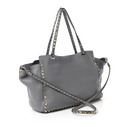 Valentino Garavani Pebbled Calfskin Medium Rockstud Tote Grey 3 of 9