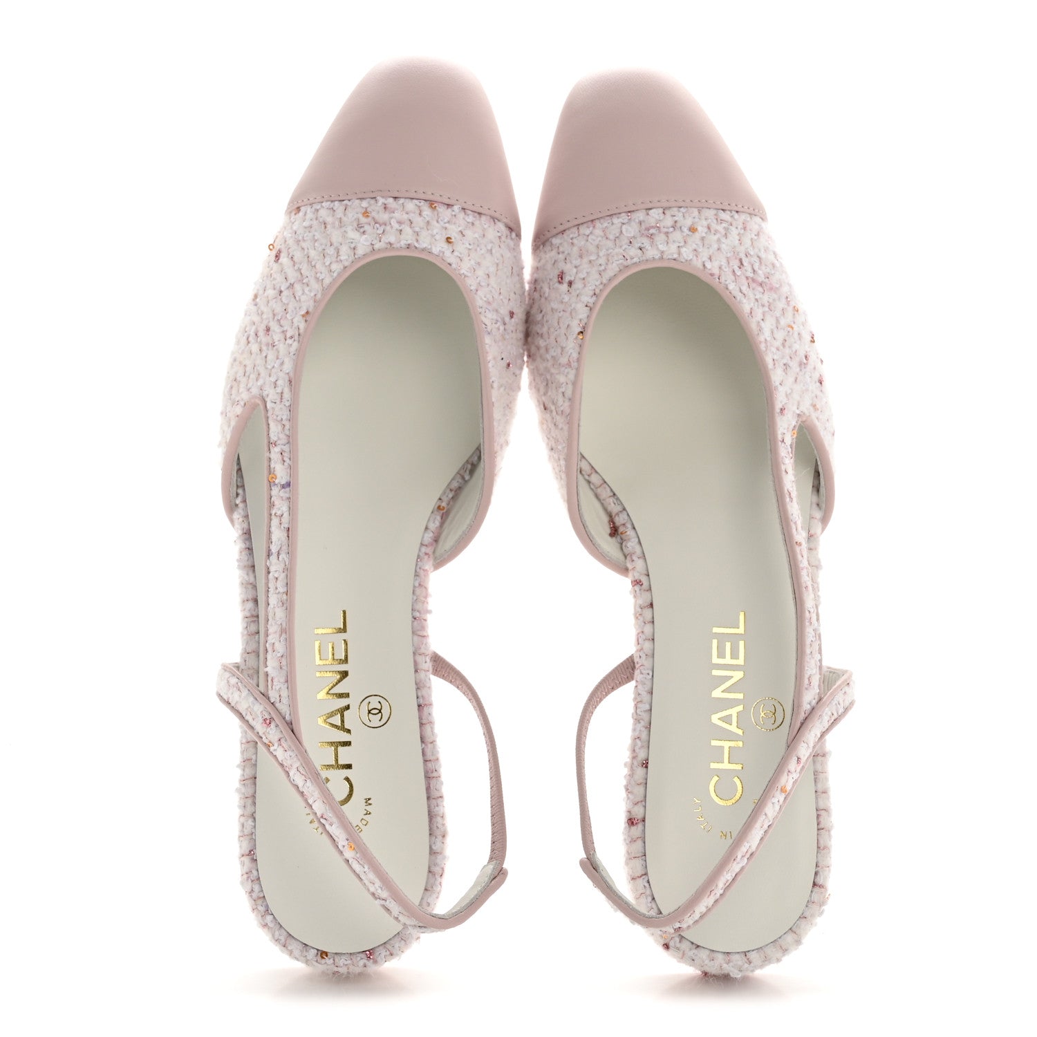 Chanel Metallic Tweed Lambskin Sequin Cap Toe Slingback Flats 39.5 Pink 2 of 9