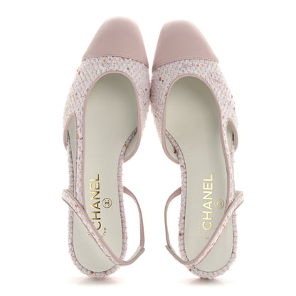 Chanel Metallic Tweed Lambskin Sequin Cap Toe Slingback Flats 39.5 Pink 2 of 9