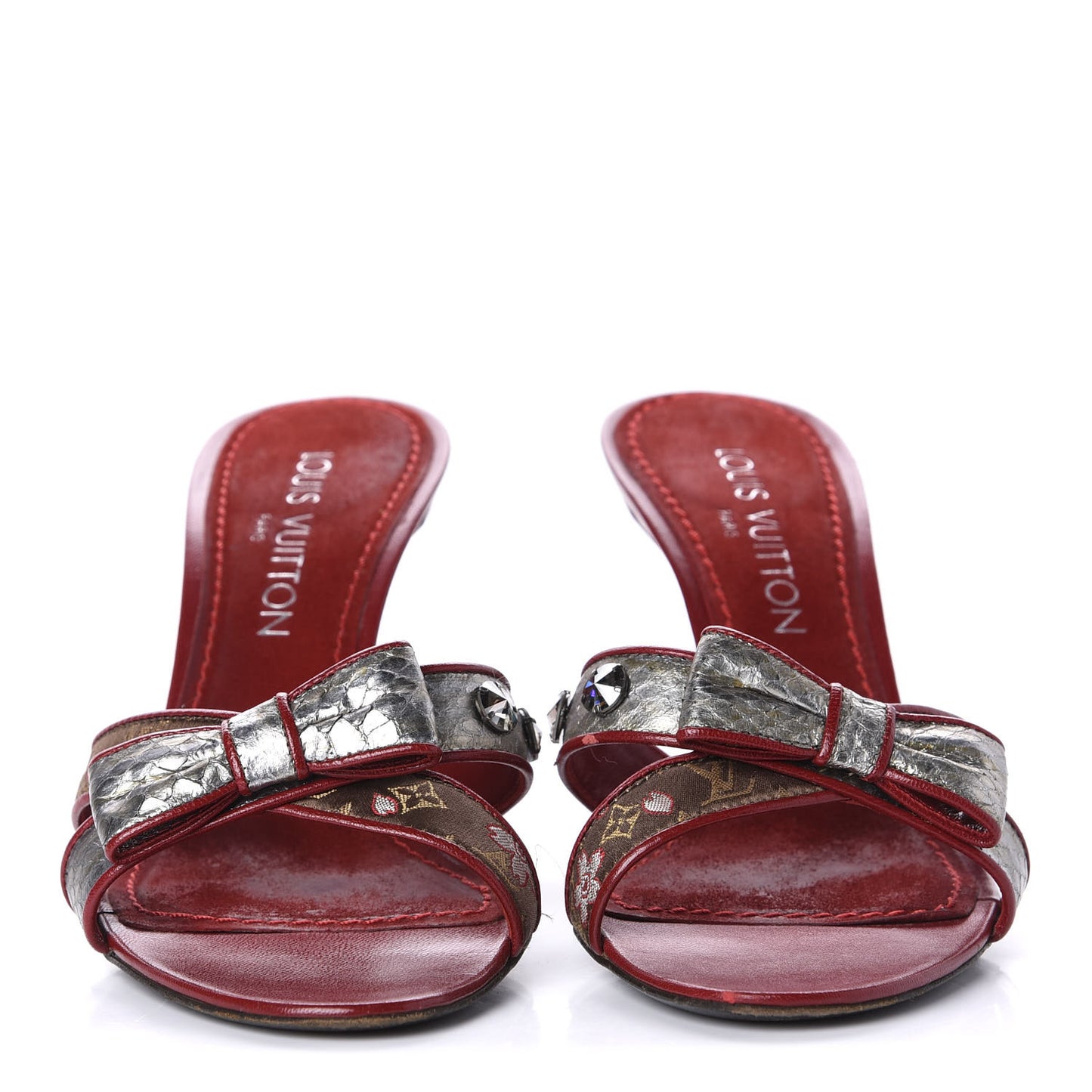 Satin Monogram Bow Mules 37 Marron