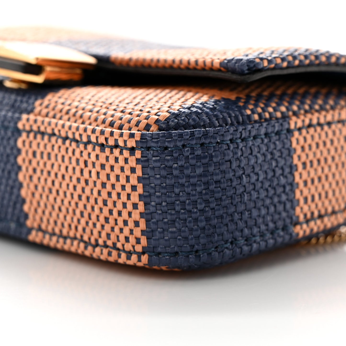 Raffia Pequin Gingham Woven Nano Baguette Charm Blue Ruggine