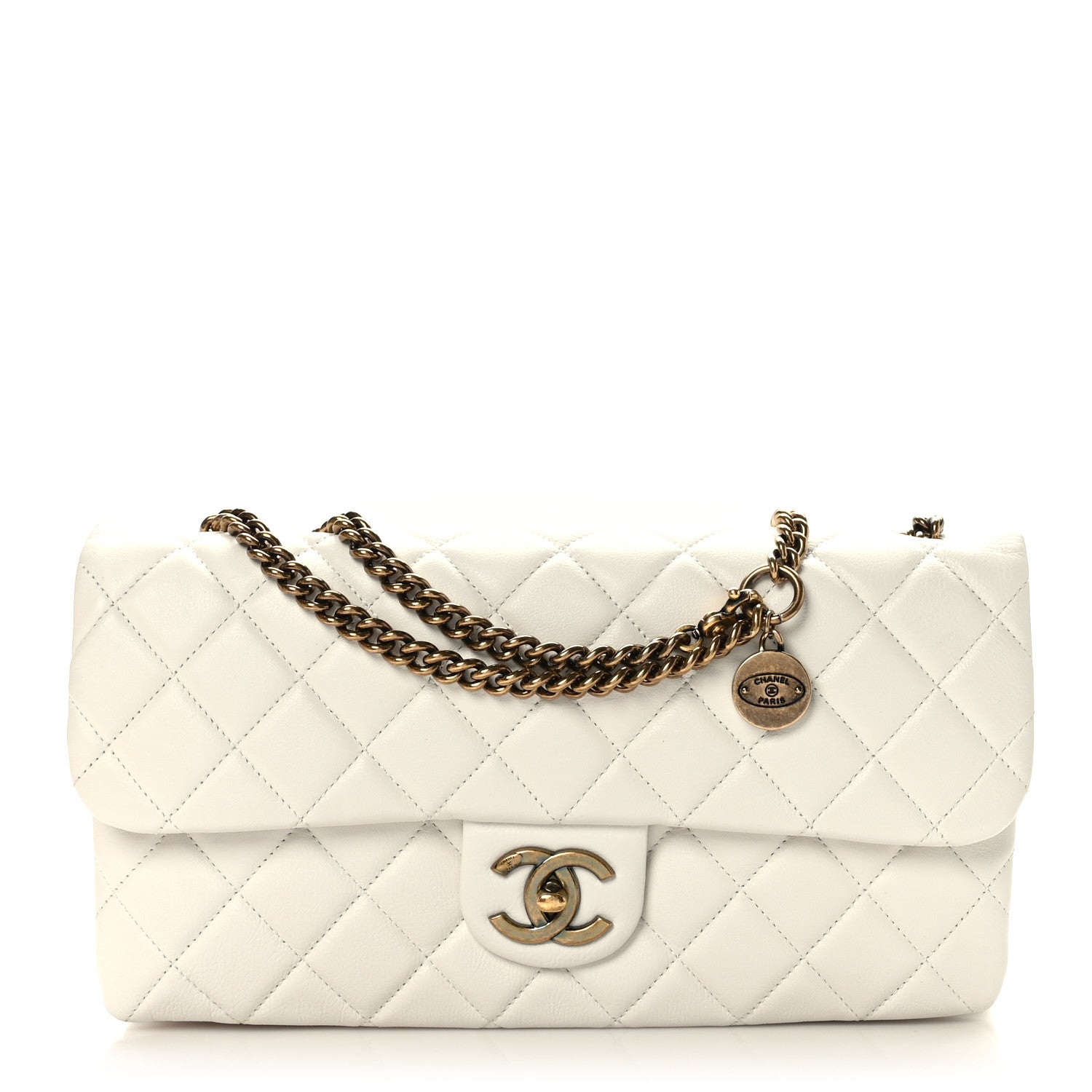 Chanel Calfskin Quilted Medium CC Crown Flap White 1 of 10