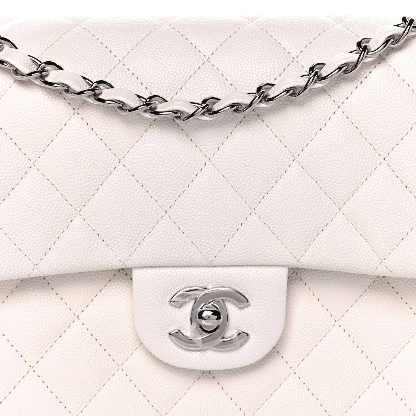 Caviar Quilted Medium Double Flap White