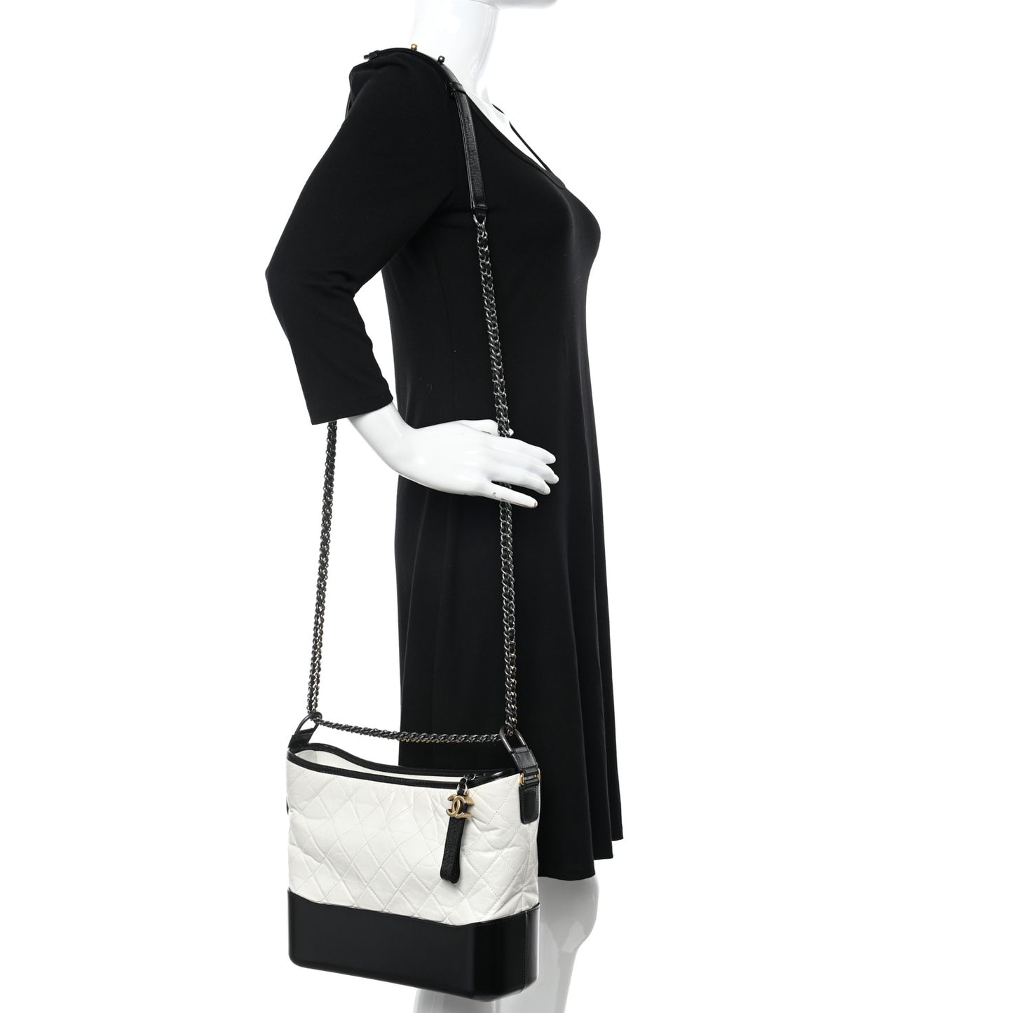 Aged Calfskin Quilted Medium Gabrielle Hobo Black White