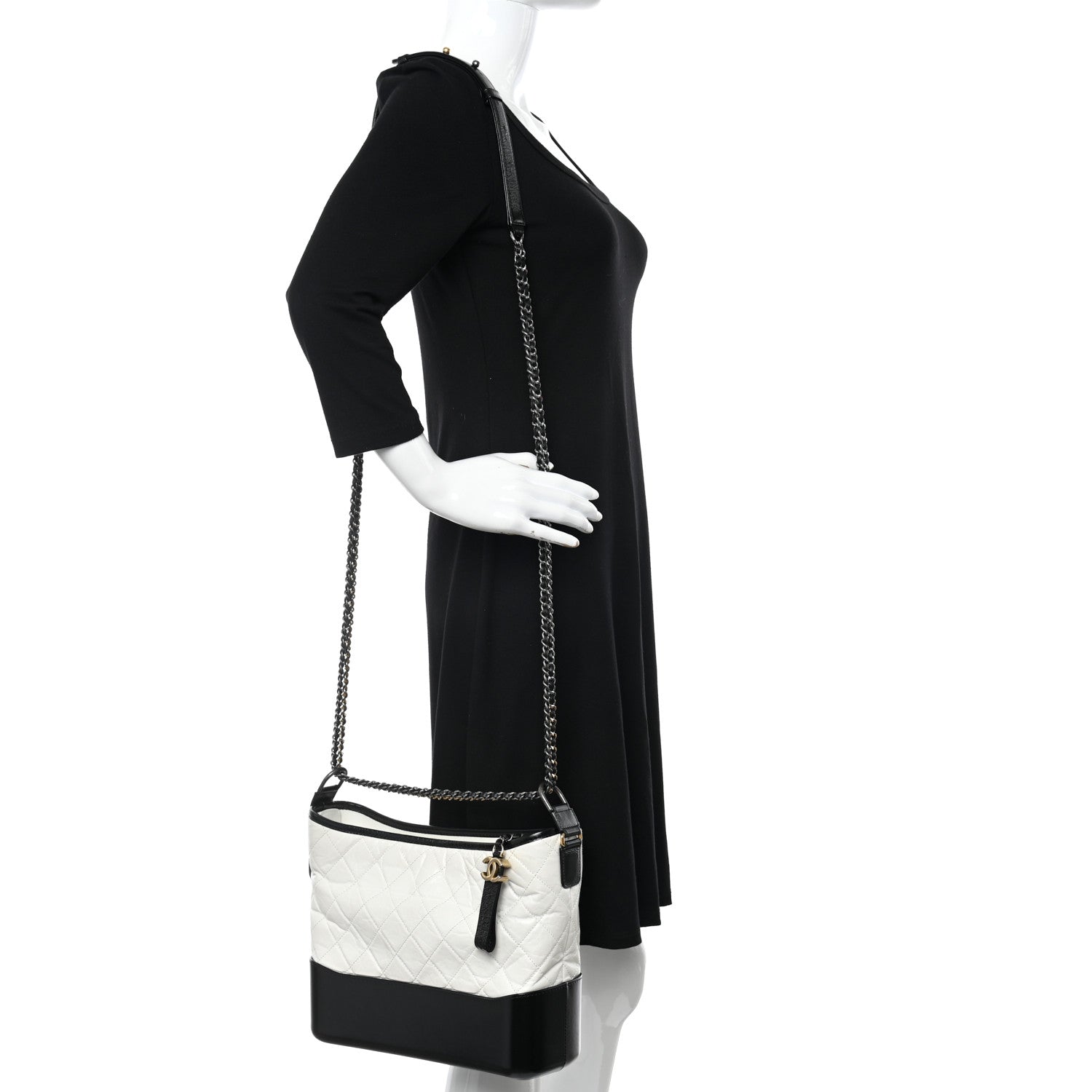 Chanel Aged Calfskin Quilted Medium Gabrielle Hobo Black White 2 of 13