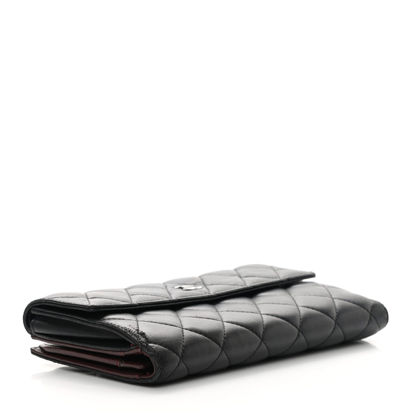 Lambskin Quilted Long Flap Wallet Black