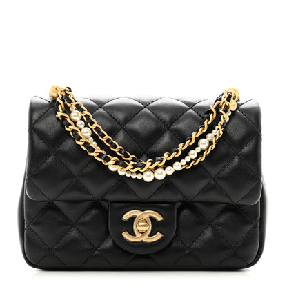 Chanel Shiny Lambskin Quilted Pearl Twist Mini Square Flap Black 1 of 10