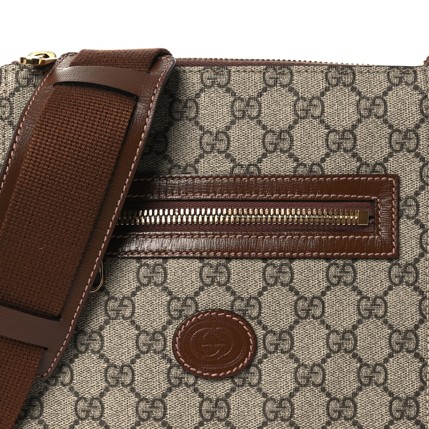 Gucci GG Supreme Monogram Azalea Calfskin Retro Interlocking G Flat Messenger Bag Beige Ebony Brown Sugar 8 of 16