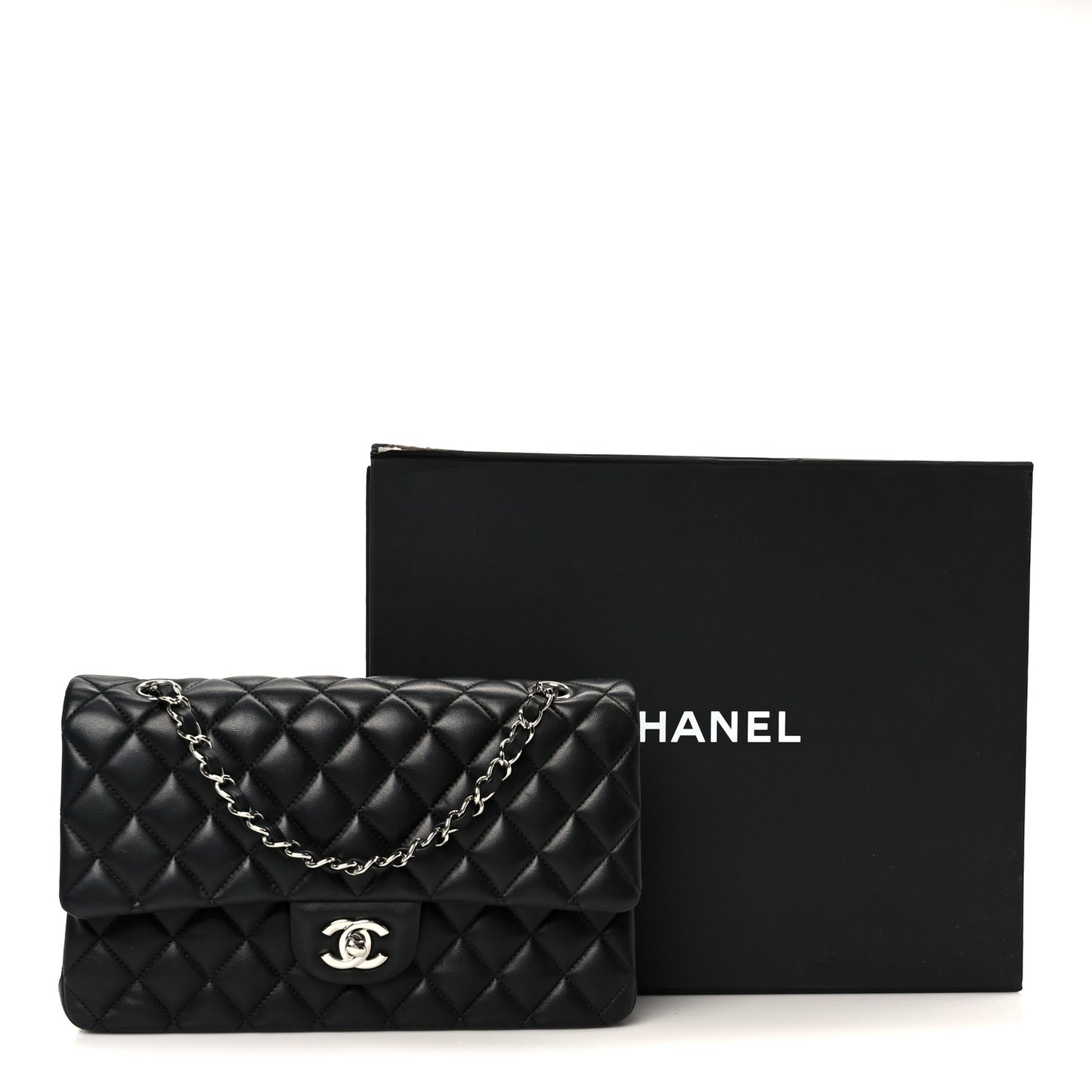 Lambskin Quilted Medium Double Flap Black