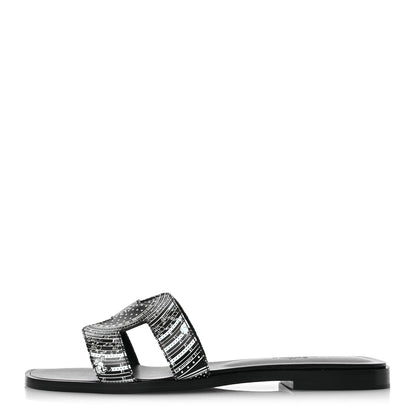 Hermes Calfskin Astrologie Bandana Oran Sandals 36.5 Black 1 of 13