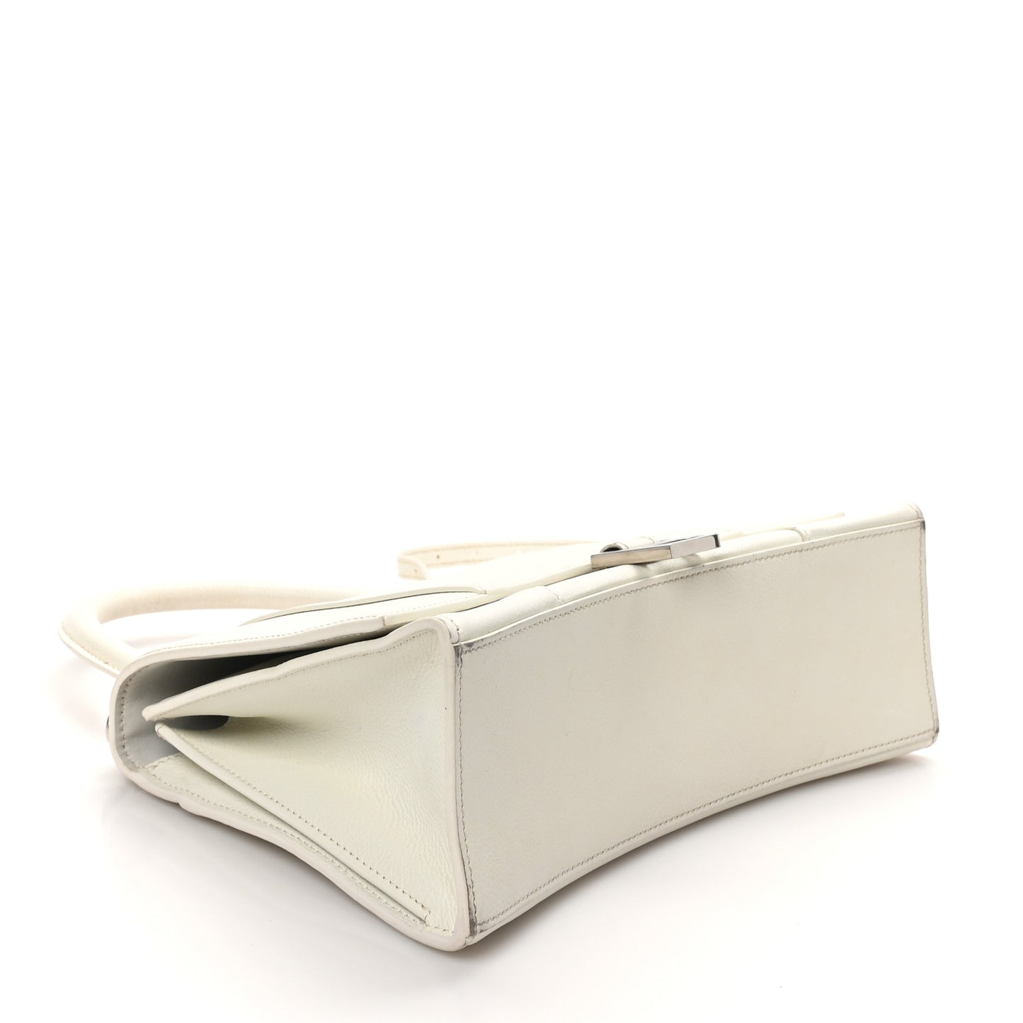 Grained Calfskin Medium Hourglass Top Handle Bag White