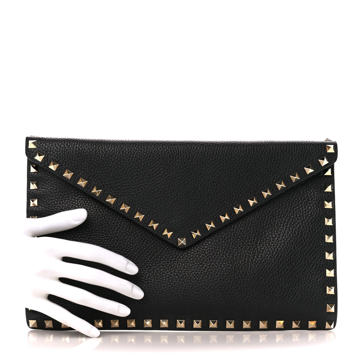 Pebbled Calfskin Large Rockstud Envelope Clutch Black