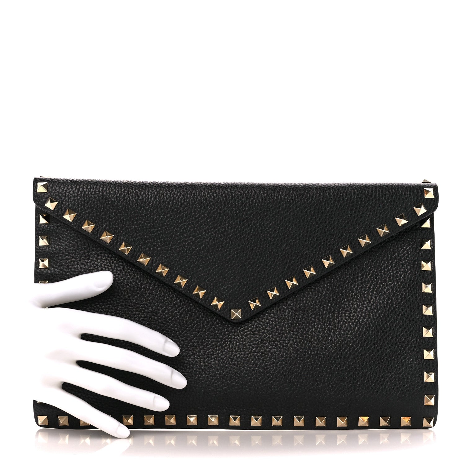 Valentino Garavani Pebbled Calfskin Large Rockstud Envelope Clutch Black 2 of 10