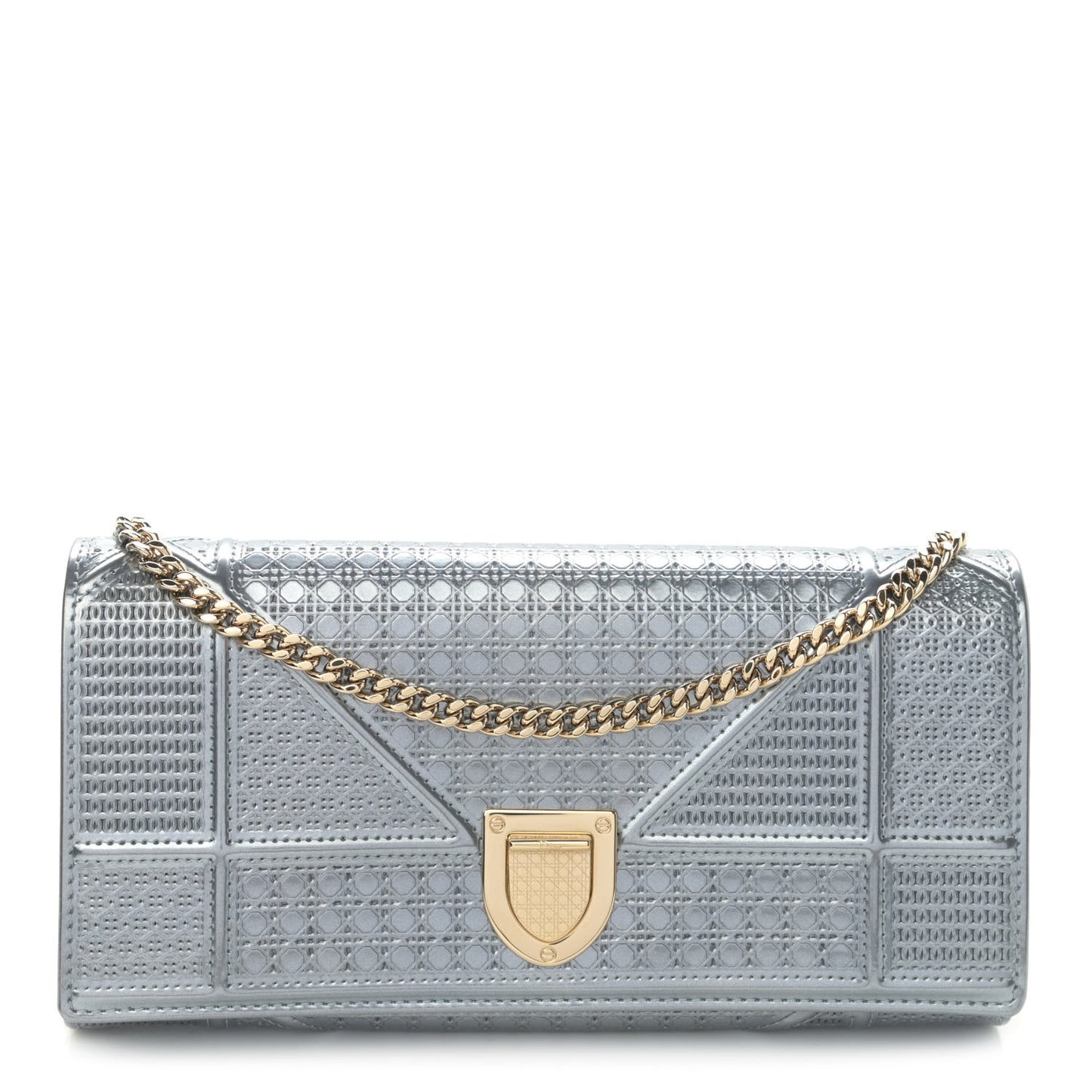 Metallic Patent Micro-Cannage Diorama Croisiere Chain Wallet Silver