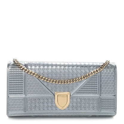 Christian Dior Metallic Patent Micro-Cannage Diorama Croisiere Chain Wallet Silver 1 of 12