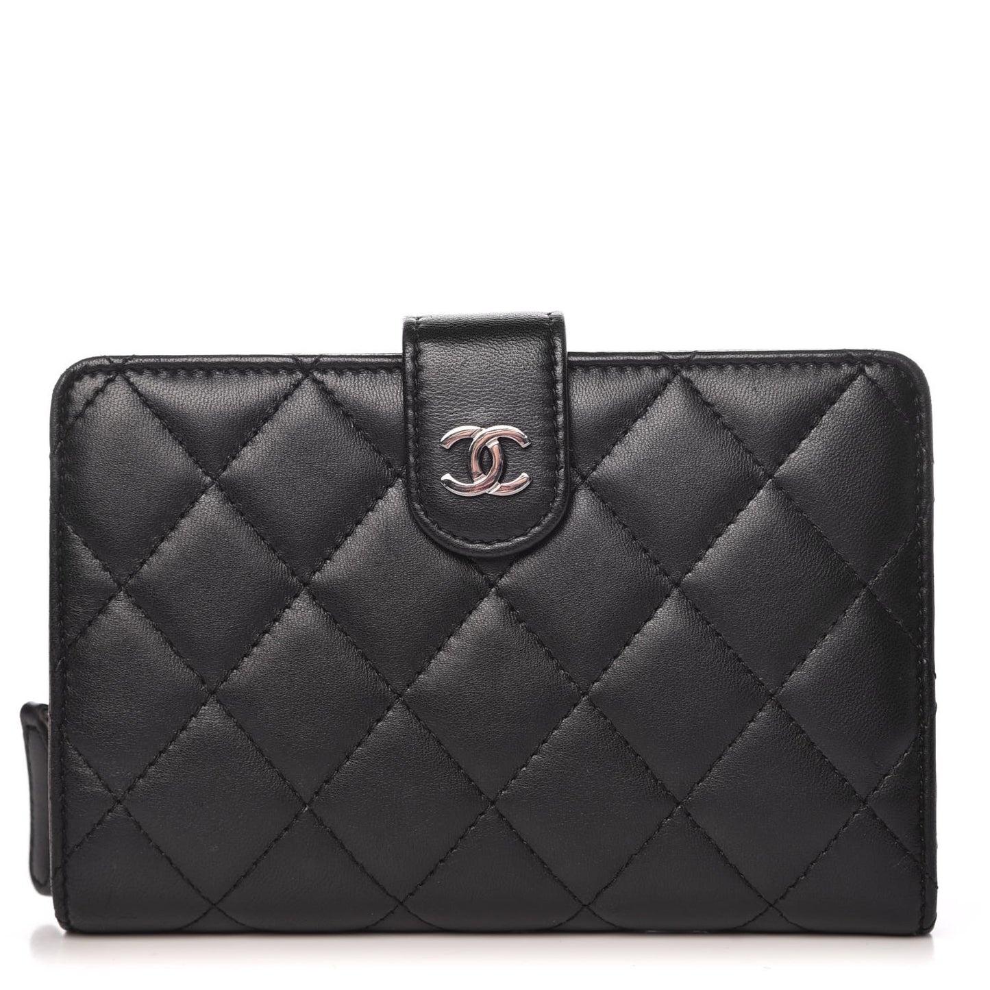 Lambskin Quilted Zipped Pocket Wallet Black