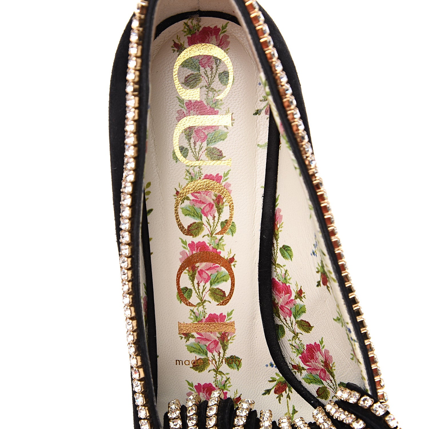 Gucci Kid Scamosciato Crystal GG Marmont Fringe 50mm Loafer Pumps 36.5 Black 5 of 10