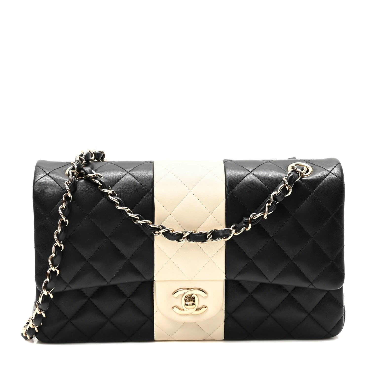 Chanel Lambskin Quilted Medium Double Flap Black White 1 of 11