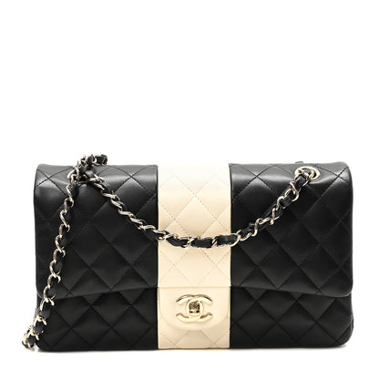 Chanel Lambskin Quilted Medium Double Flap Black White 1 of 11