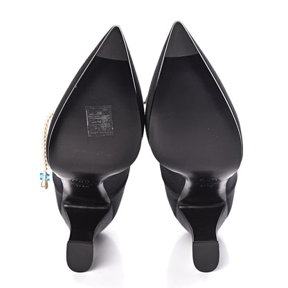 Chanel Grosgrain Pearl Bow CC Oxford Lace Up Booties 37.5 Black 5 of 10