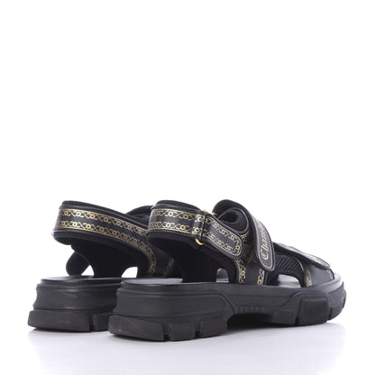 Gucci Nappa Mesh Chambre des Squelettes Mens Aguru Sandals 9 Black Gold 4 of 13