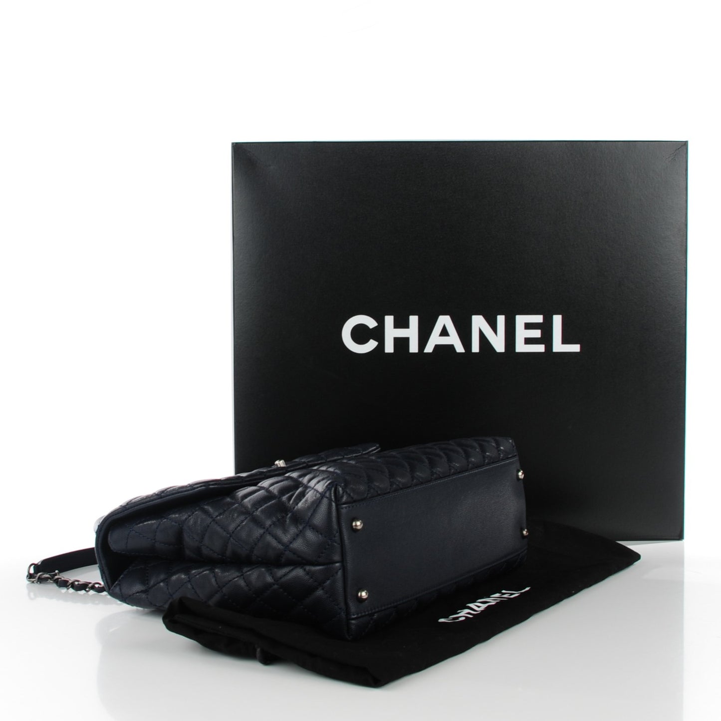Caviar Quilted Large Coco Handle Flap Navy Blue