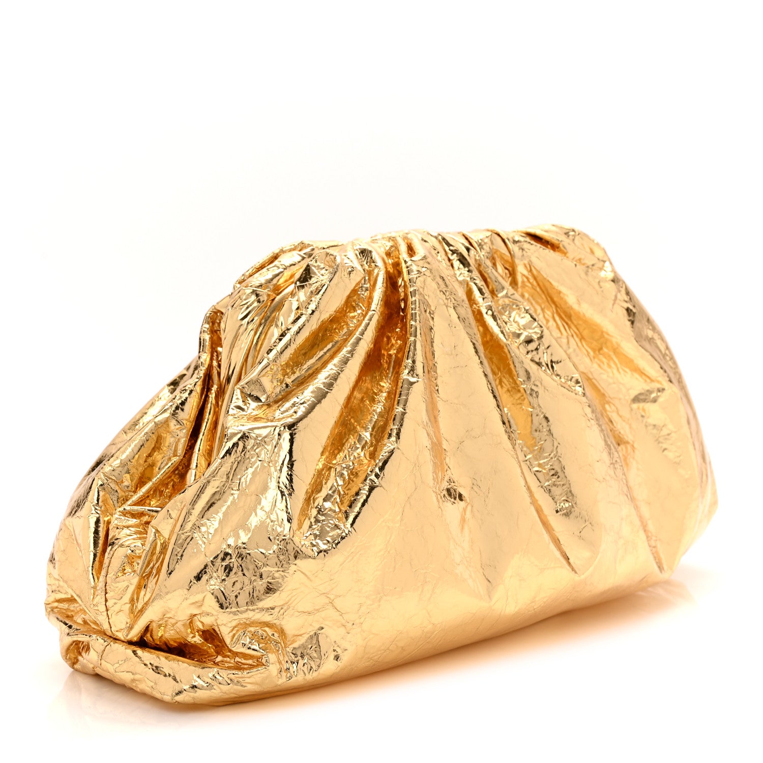 Bottega Veneta Metallic Crinkled Lambskin The Pouch Oversized Clutch Oro 3 of 10