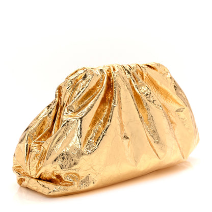Bottega Veneta Metallic Crinkled Lambskin The Pouch Oversized Clutch Oro 3 of 10