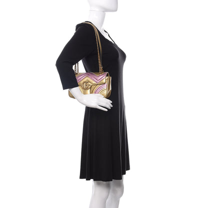 Gucci Metallic Calfskin Matelasse Mini GG Marmont Shoulder Bag Gold Pink 2 of 13