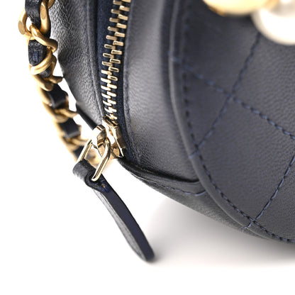Chanel Goatskin Quilted Chic Pearls Chain Round Clutch With Chain  Navy 12 of 14