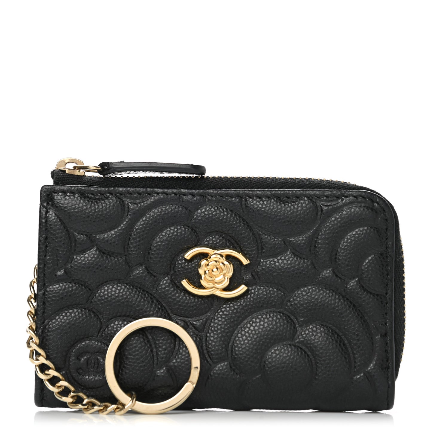 Caviar Camellia Embossed Key Holder Case Black
