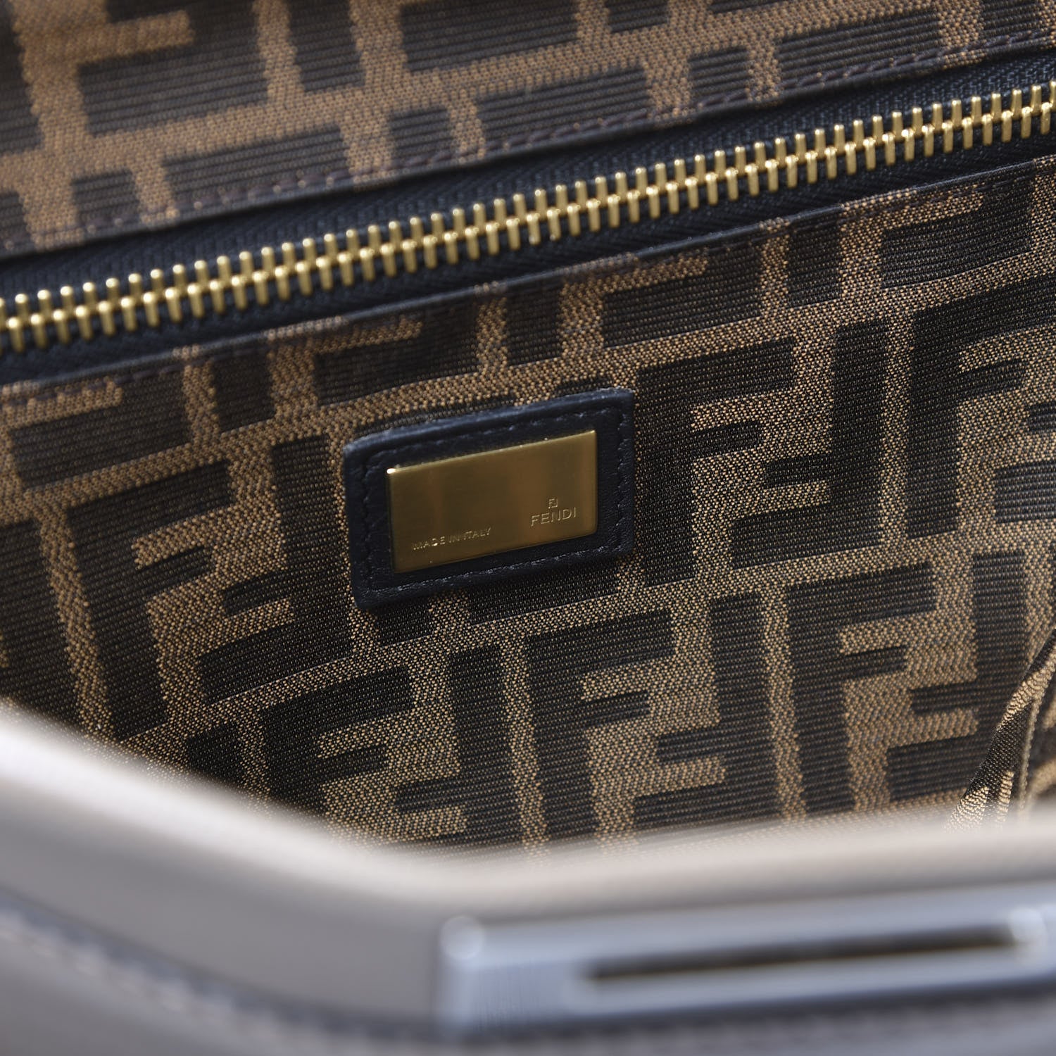 Fendi Goatskin Zucca Large Peekaboo Iconic Satchel Taupe Tobacco Moro 7 of 8