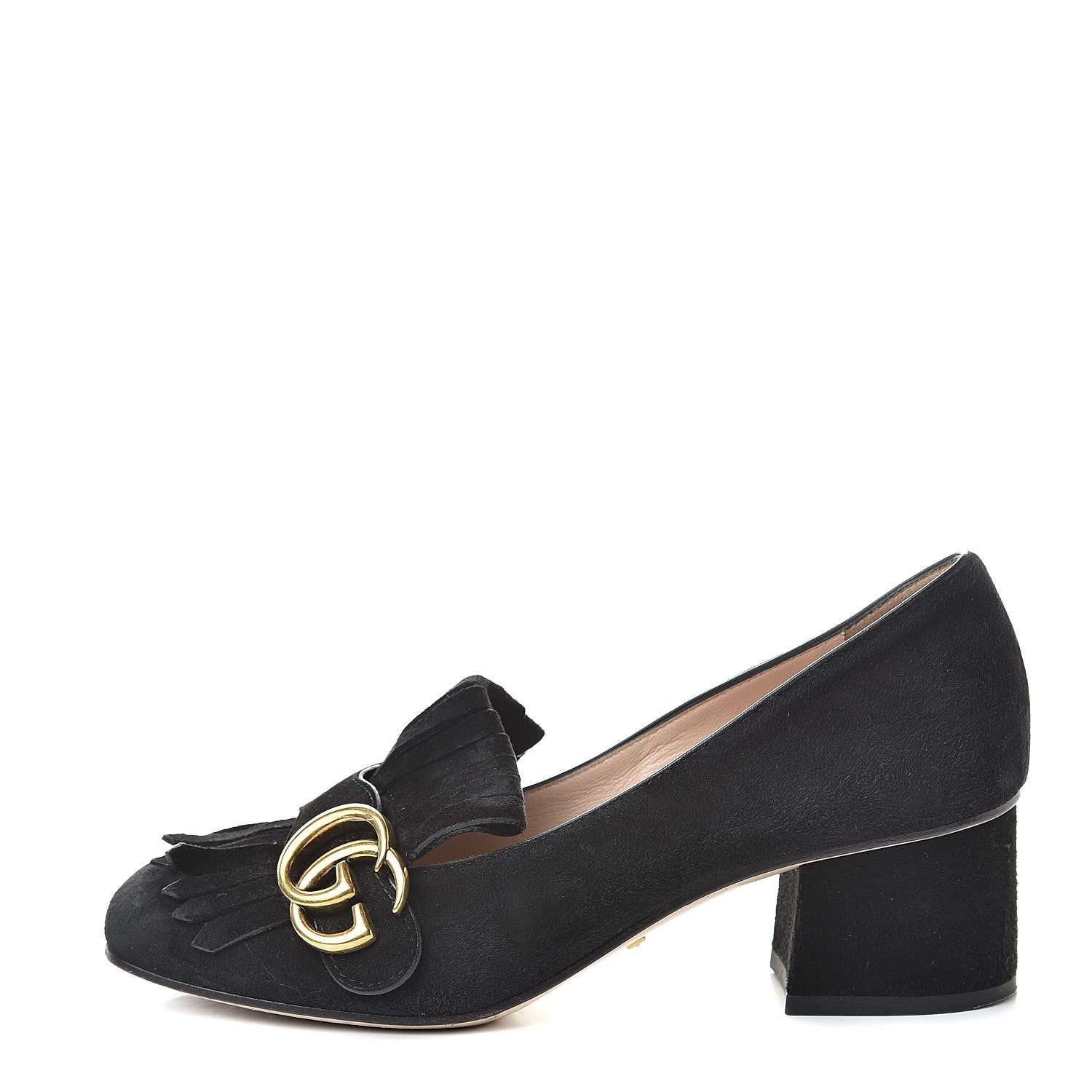 Gucci Kid Scamosciato GG Marmont Fringe 50mm Loafer Pumps 35.5 Black 1 of 14
