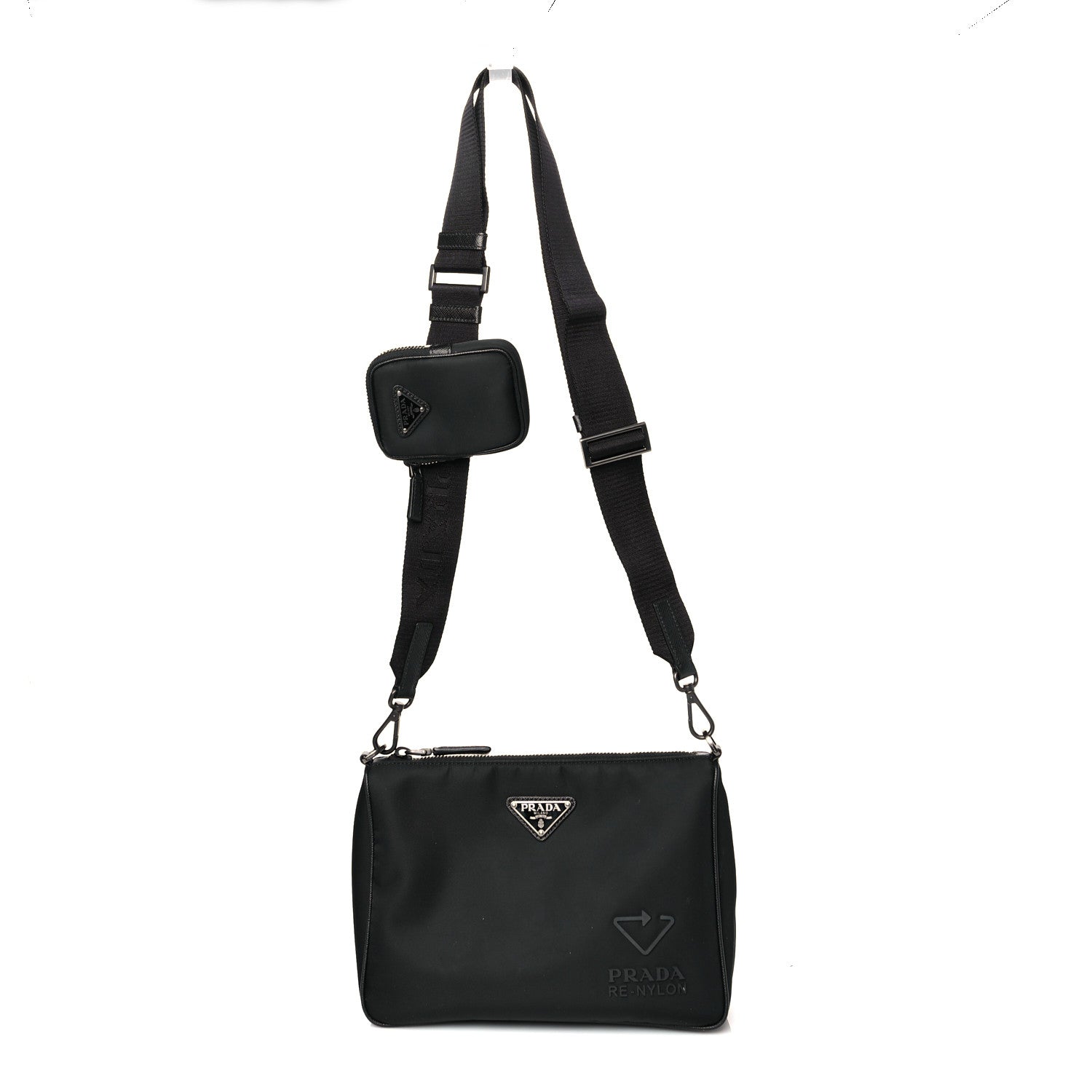 Prada Re-Nylon Saffiano Pocket Zippered Shoulder Bag Black 1 of 9